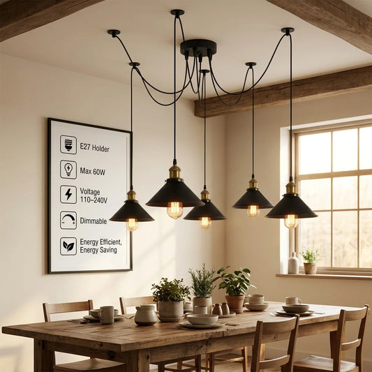 5 Light Spider Pendant Light Height Adjustable Metal ~6194