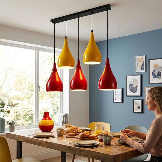 Red And Yellow Light Pendant Hanging Light Industrial 5 Outlet Pendant~1630