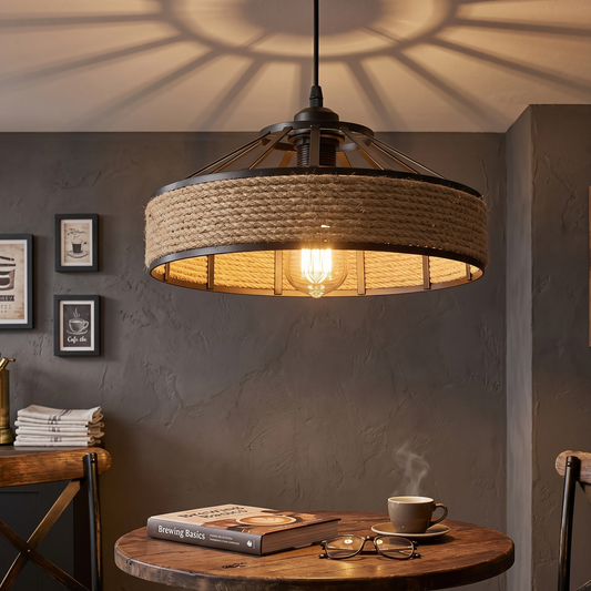 Rattan-Style Boho Hemp Lampshades ~5941