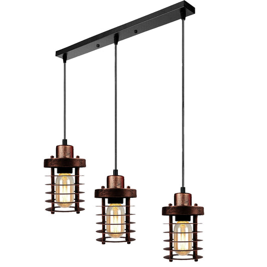 Industrial 3 Way Cylinder shape Metal Cage Pendant light~6181