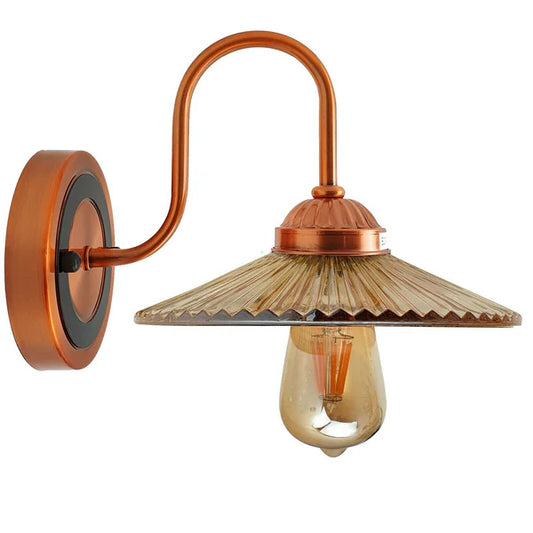 Industrial Antique Amber Glass Shades Wall Light Fixture ~5530