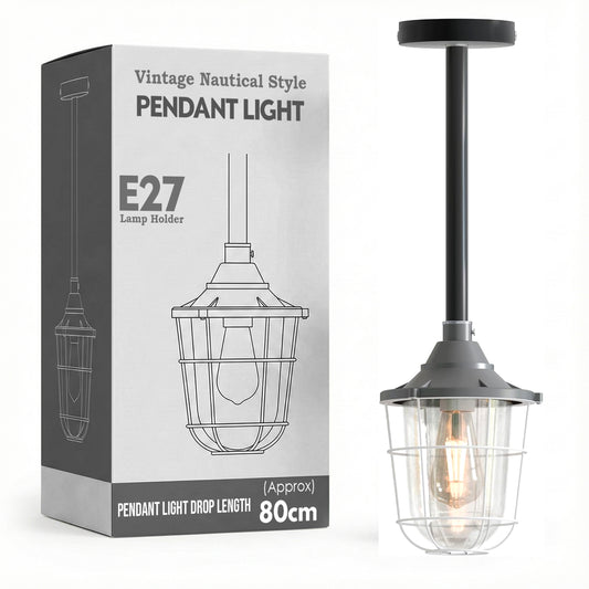 Industrial pipe ceiling pendant light kit with Conduit Fisherman Cage ~ 6114