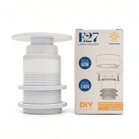 E27 ES Bulb Holder Batten Lamp Fitting Threaded 20mm Conduit Pipe Socket-5585