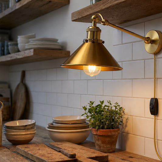Industrial Plug-in Wall Light Adjustable Arm Cone Shade Dimmer Switch ~5109