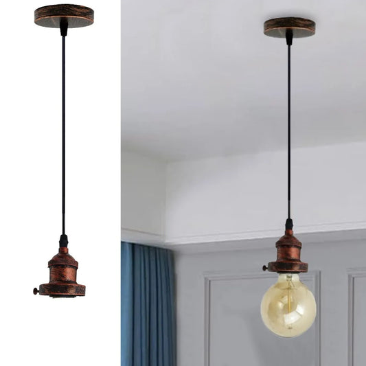 E27 Ceiling Rose Light Fitting Vintage Industrial Pendant Lamp Bulb Holder Light - Rustic Red~2206