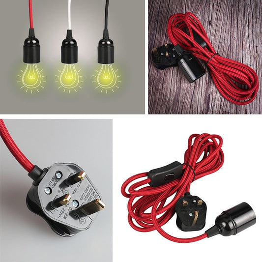 Lámpara colgante de tela con cable flexible, con enchufe, juego de luces ES E27 UK~2254