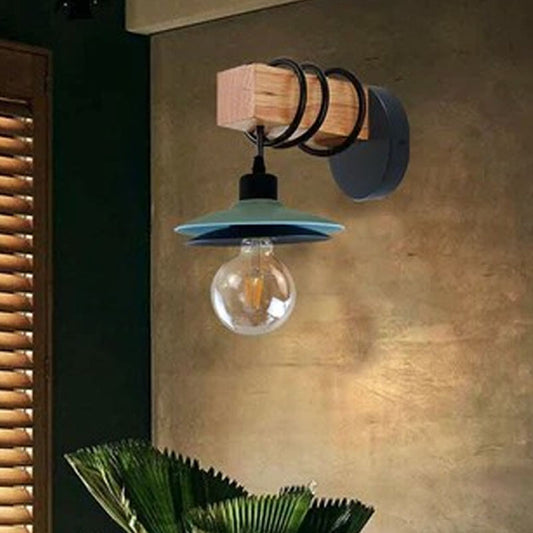 Vintage Industrial Wall Sconce | Wood & Metal Double Shade~1216