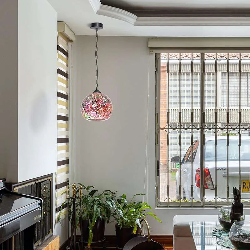 Tiffany Style Stained Glass Hanging Pendant Lamp Blue White