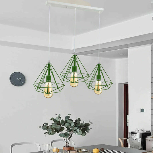 Green 3 Light Cage Ceiling Light ~1804