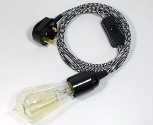 Lámpara colgante con enchufe, cable flexible de tela de 4 m, color oro rosa (Reino Unido), portalámparas E27 + interruptor ~3753