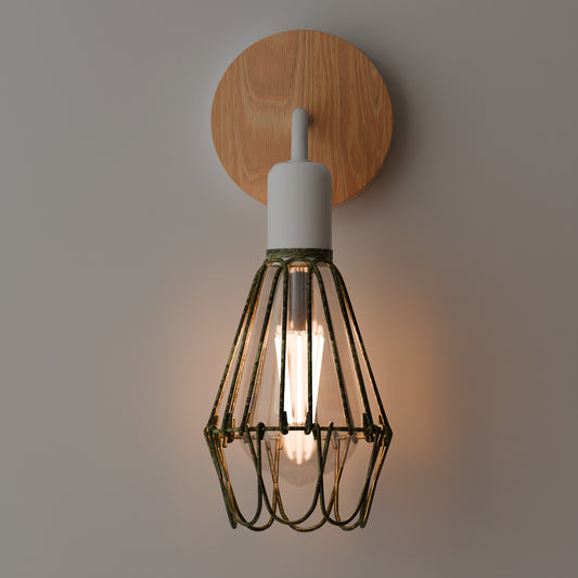 Lámpara de pared con jaula, iluminación de madera blanca, metal, E27, ~6093