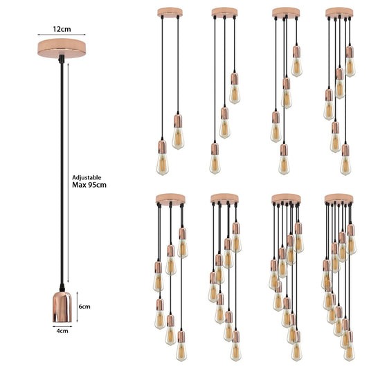 1-9 Way Pendant Light Fitting E27 Rose Suspension Hanging Lights~4464