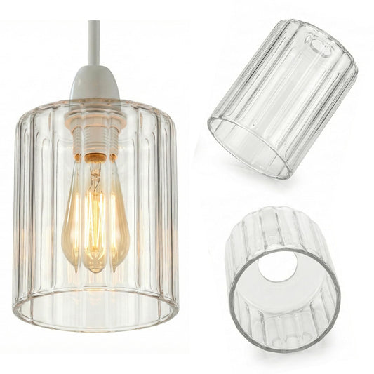 Modern Ceiling Pendant Light Shade Easy Fit Ribbed Glass Lampshade ~6619