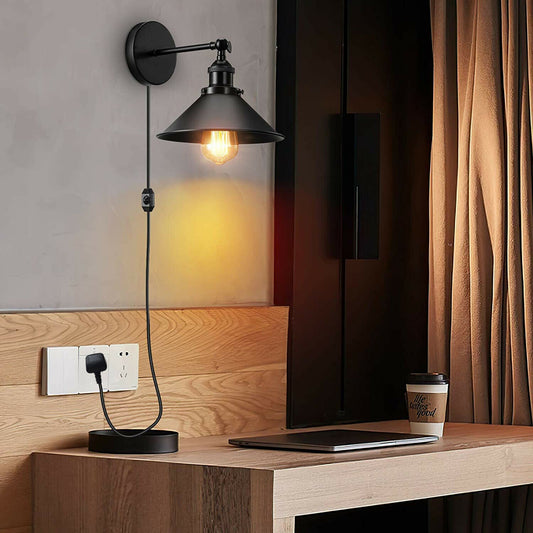 Industrial Black Adjustable arm Plug-in Wall Lights ~ 6034