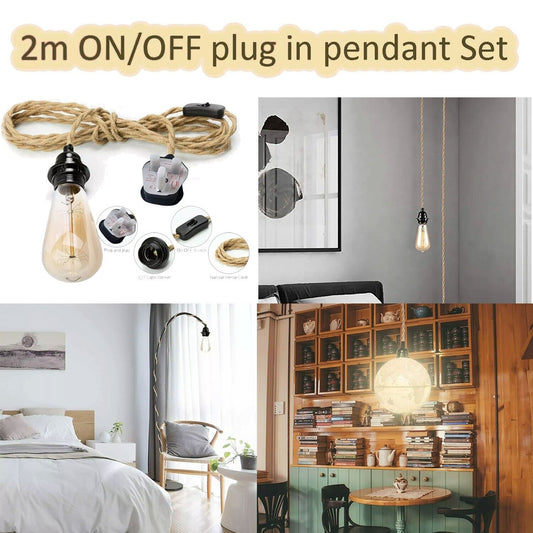 Twisted Hemp Rope Pendant Light Kit UK Plug, E27 Fitting ~6027