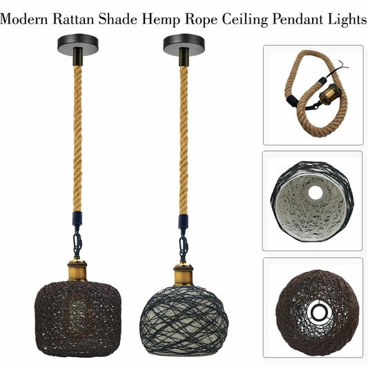 Modern rattan shade hemp rope ceiling pendant lights