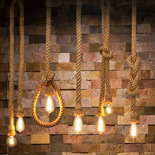 Vintage Rope Pendant Light – Industrial E27 Ceiling Hanging Lamp ~ 6040