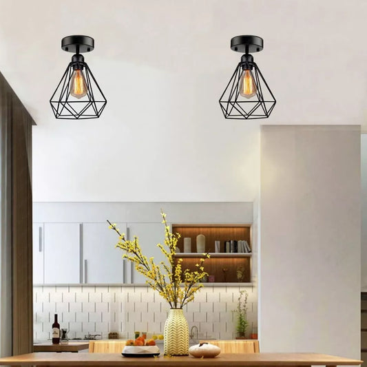 Vintage Ceiling Light Easy Fitting Metal Cage Flush Mount Lamp ~ 5999