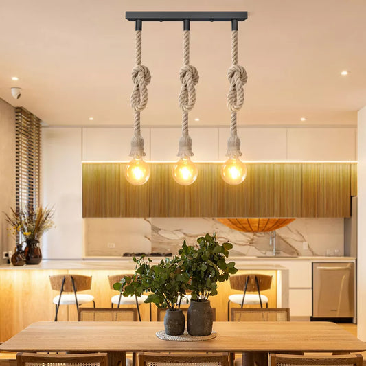 Ceiling Lights Hemp Rope 3 Head Cluster Light Hanging Pendant Lamp ~6014