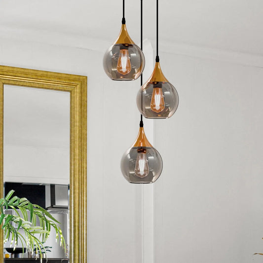 3 Light Amber Glass Pendant Hanging Light E27 ~5877