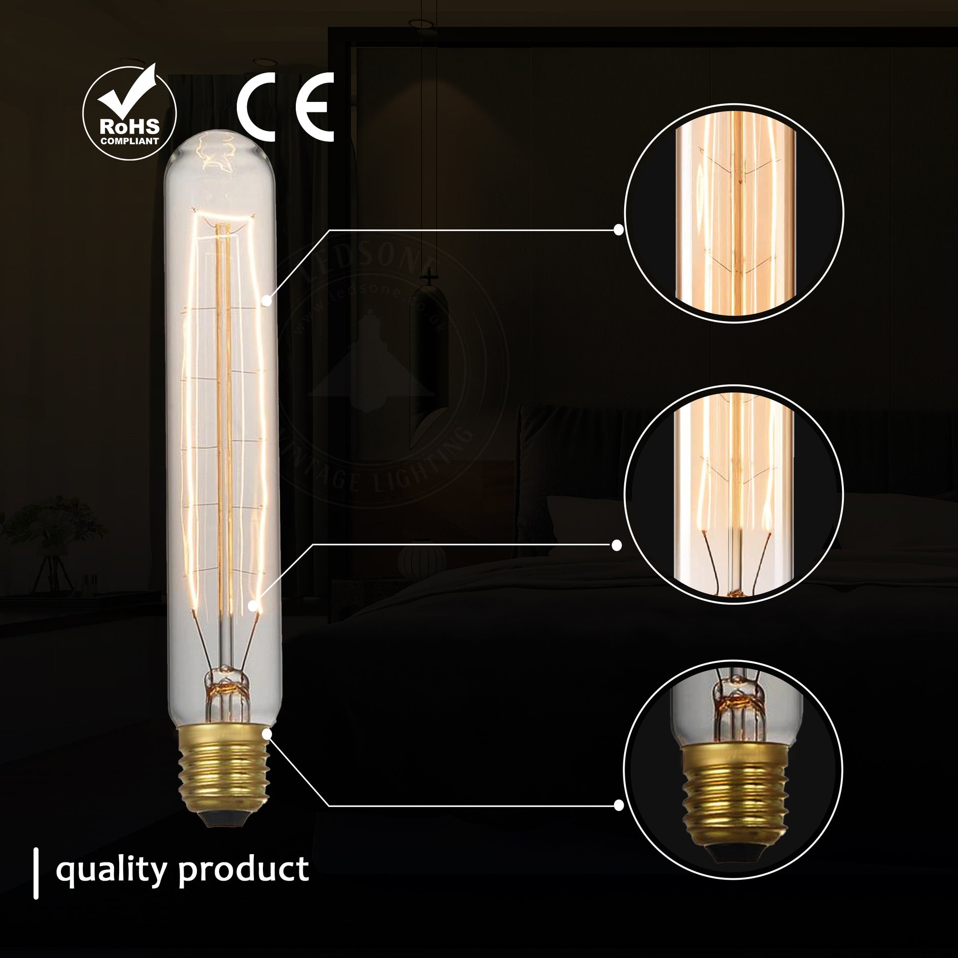E27 T130 60W Dimmable Vintage Light Filament Bulb