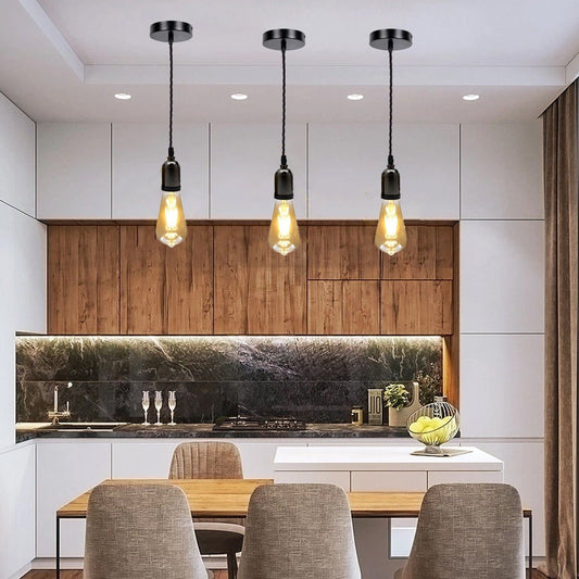 Modern Pendant Light Fabric Wire Black Ceiling Rose E27 Suspension Light Lamp Holder~3683 - LEDSone UK Ltd