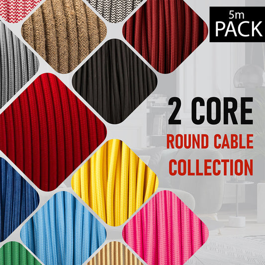 5 Meter 2 Core Round Fabric Wire Italian Braided Electrical Cable ~4102