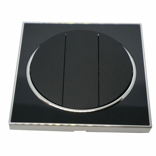 Black Round Screwless Flat plate Wall light 3 Gang switches~2624 - LEDSone UK Ltd