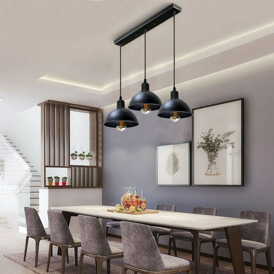 Vintage Industrial 3Head Ceiling Pendant Light Black Hanging Light Metal Dome Shape Shade Indoor Light Fitting~1242 - LEDSone UK Ltd