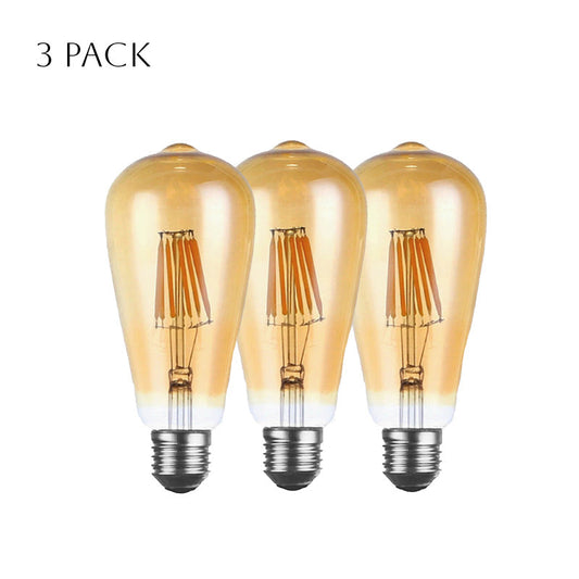 3 Pack ST64 E27 Screw 8W LED Filament Light Bulb Dimmable~4172