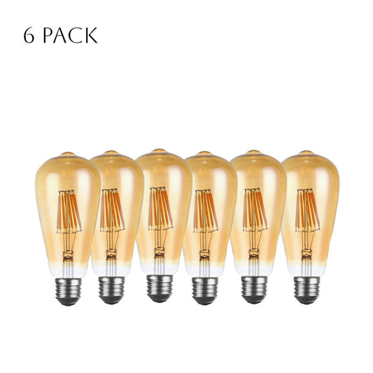 6 Pack ST64 E27 8W Dimmable Retro Classic LED Filament Bulbs~4173