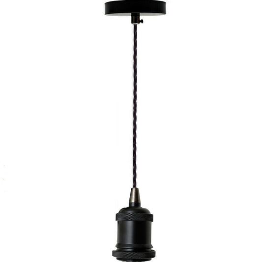 1m Black Twisted Cable E27 Base Black Holder~1715 - LEDSone UK Ltd