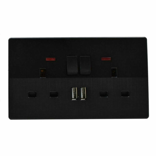 Black screwless double socket 13A