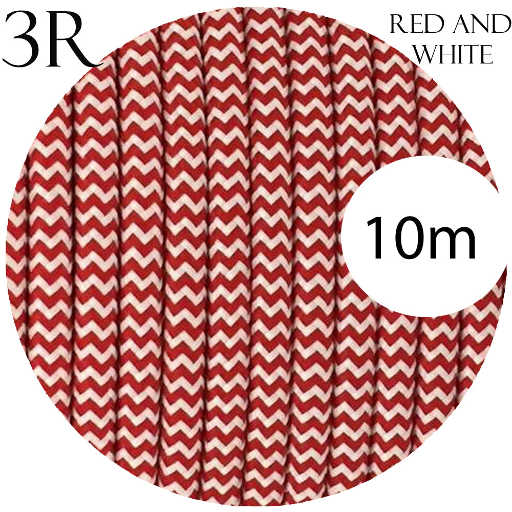 3 core round cable 10m red and white