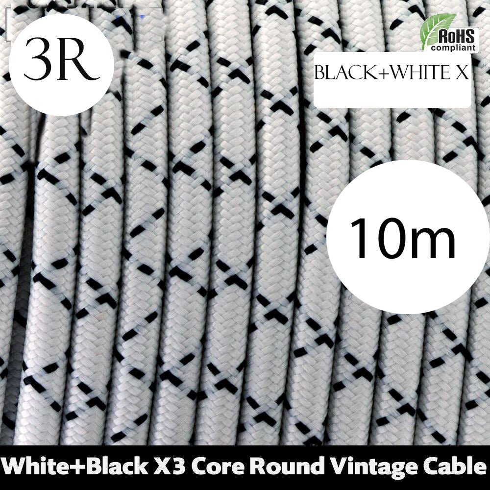 3 core round cable 10m black + white