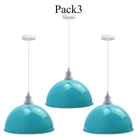 3 Pack Vintage Industrial Ceiling Light Blue Pendant Light Retro Loft Style Metal Shade Lamp~3571 - LEDSone UK Ltd