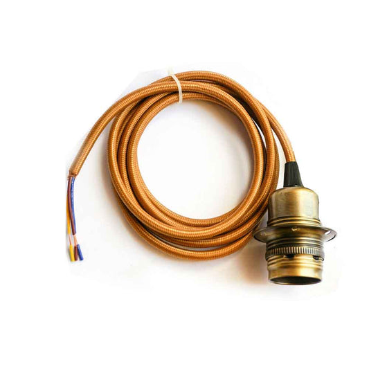 E27 Green Brass Colour Aluminum Holder Fabric 3 Core Round Gold Colour 1m Cable Pendant Set~2157 - LEDSone UK Ltd