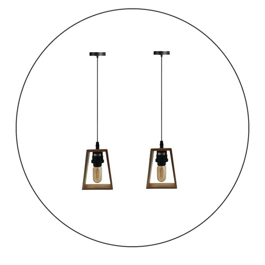 2 Pack Modern Ceiling Pendant Light Fitting Wood Style Pendant Light Kit~2304 - LEDSone UK Ltd