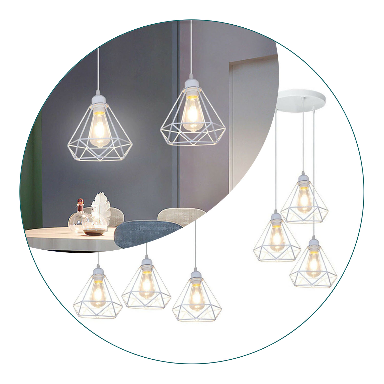 Retro Industrial White Diamond Ceiling Pendant Light Hanging Lighting
