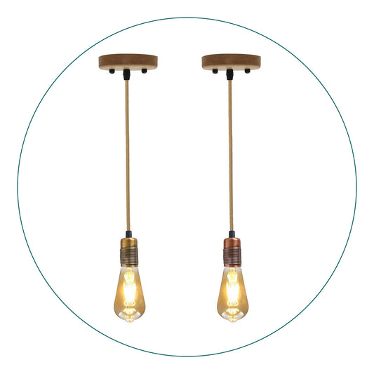 Vintage Industrial E27 Bulb Holder Screw Ceiling Rose Lamp Hemp Pendant Indoor Hanging Light Fitting Conservatory, Dining Room, Foyer, Garage~1191 - LEDSone UK Ltd