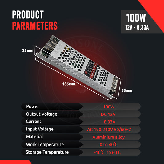 DC 12V Power Supply Slim IP20 Transformer 100W AC 190V/240V LED Driver~2357