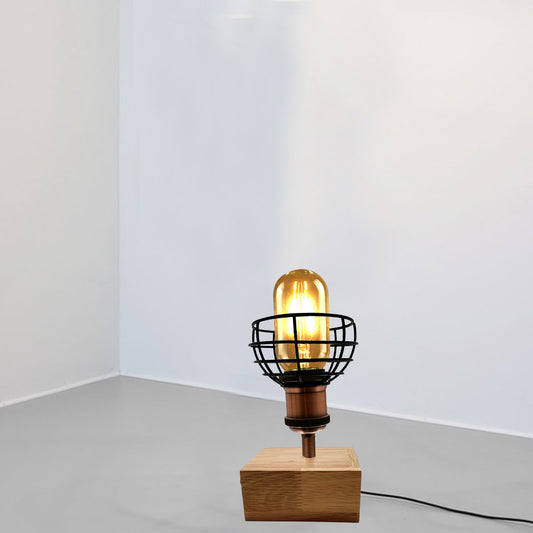 Wooden Base Table Lamp Vintage Filament Light Bulb Bedside Plug in Retro Light~2459 - LEDSone UK Ltd