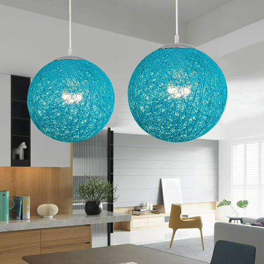 Modern Industrial Rattan Wicker Woven Ball Globe Two Outlet Pendant Light Hanging Ceiling Lamp For Bedroom, Kitchen, Study room~1331 - LEDSone UK Ltd