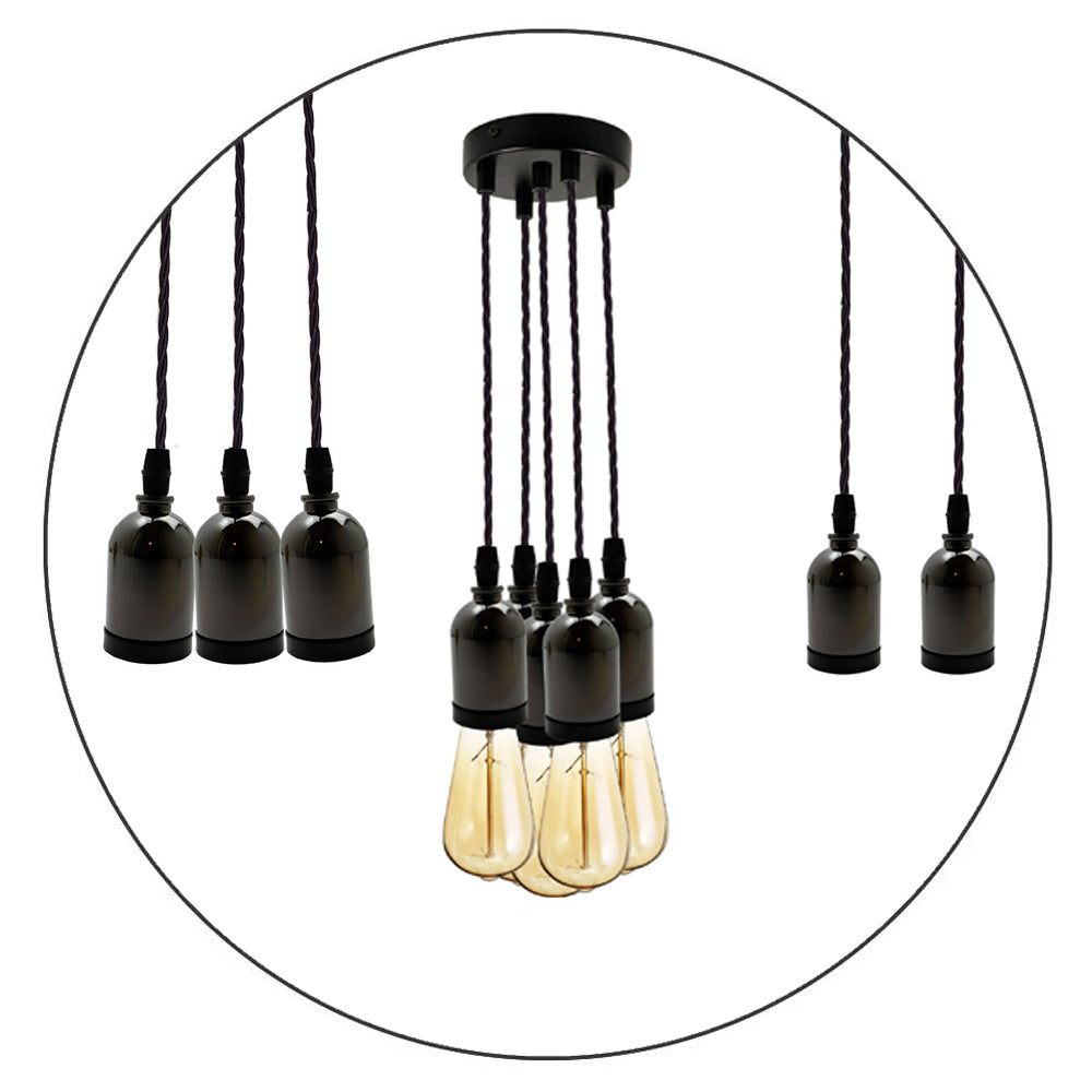 Coventry Lights Ceiling Rose Fabric Pendant Lamp Kit – E27 Holder, Adjustable, Black Cord