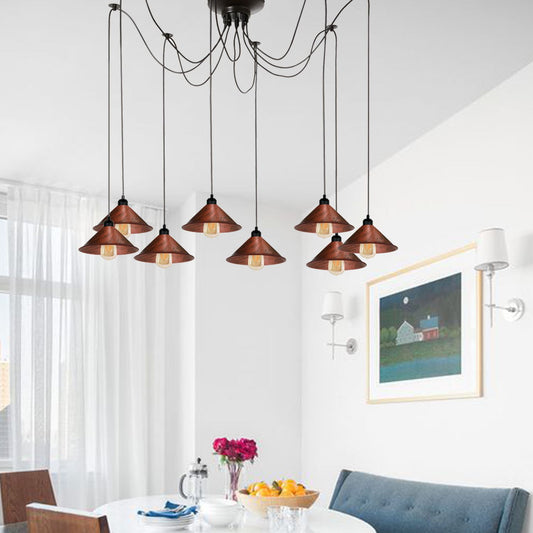 Modern Industrial Rustic Red Spider Ceiling Pendant Light Metal Cone Shade Indoor Hanging Light~3397 - LEDSone UK Ltd