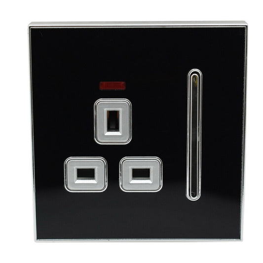 Decorative Black Glossy Main Plug Sockets Full Range Satin Gold Inserts UK~2309 - LEDSone UK Ltd