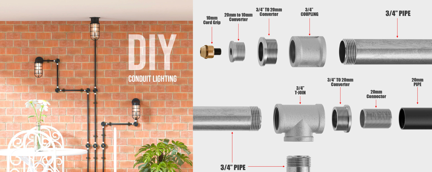 Industrial Pipe Lighting UK — Conduit Light Kits, Wall Sconces ...
