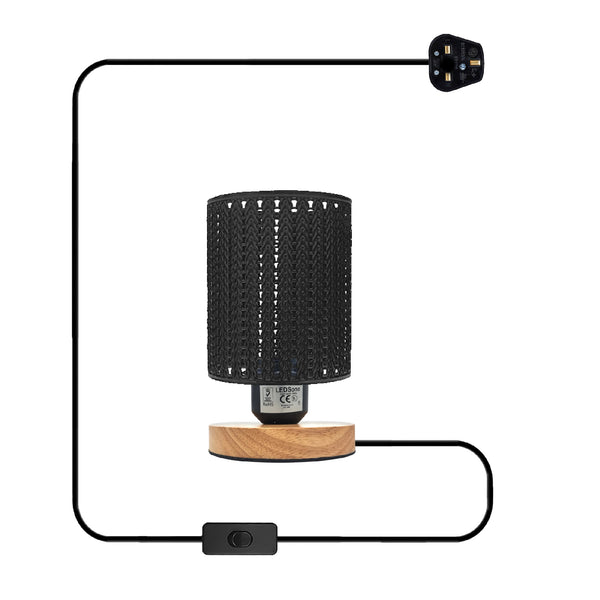 Metal Wire Cage Table Lamp Wooden Base E27 ~5358 – Black / No