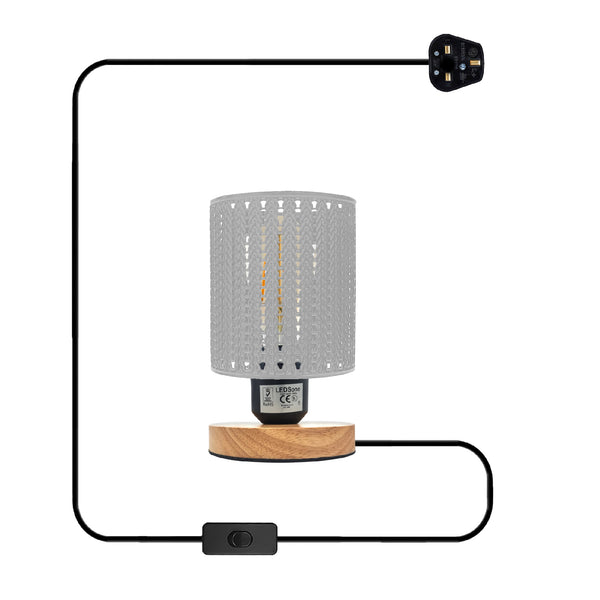 Metal Wire Cage Table Lamp Wooden Base E27 ~5358 – White / Yes