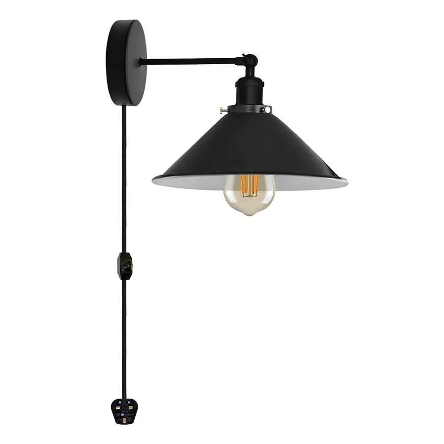 black cone shade plug in wall light